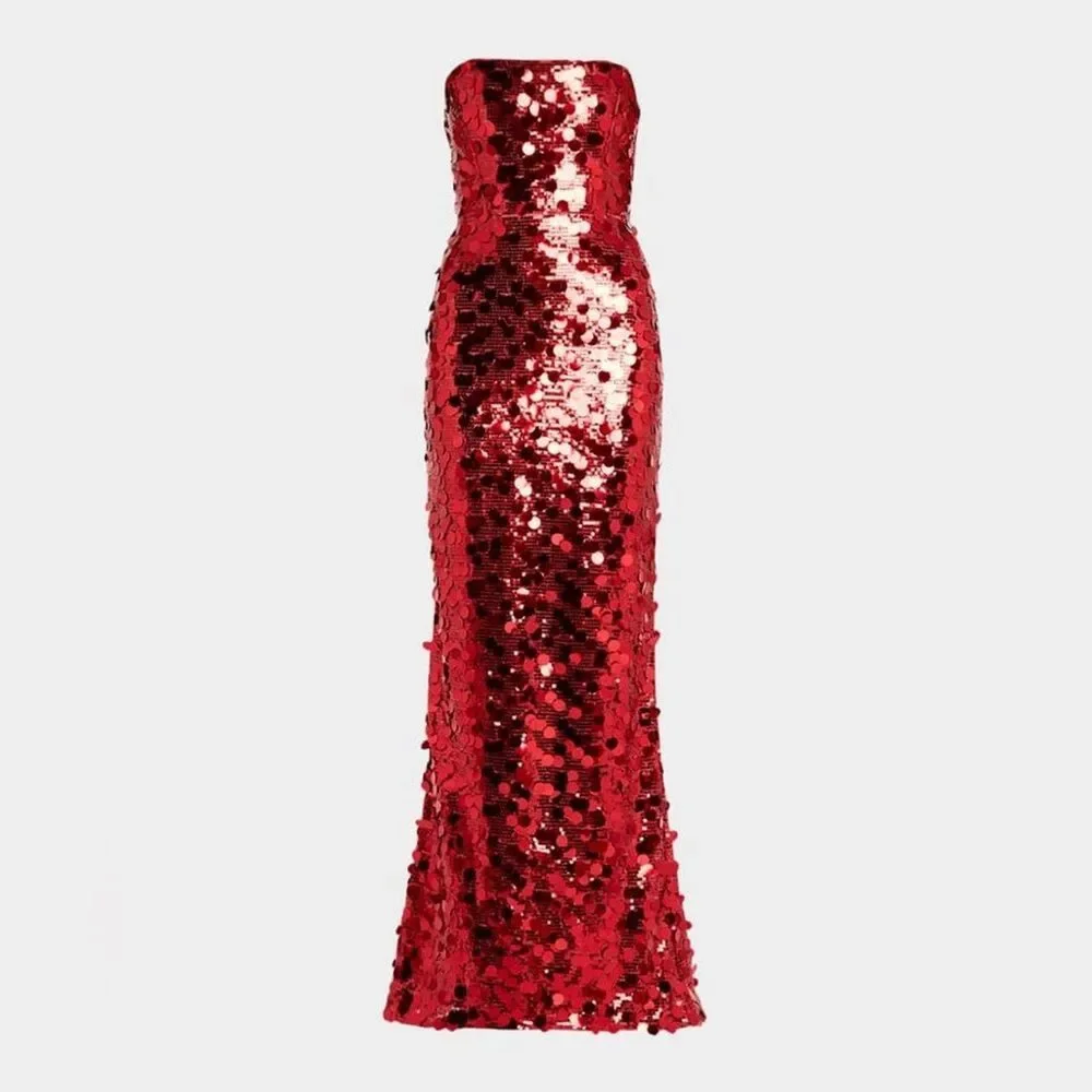 NWOT BRONX AND BANCO FARAH RED STRAPLESS GOWN - Picture 5 of 15